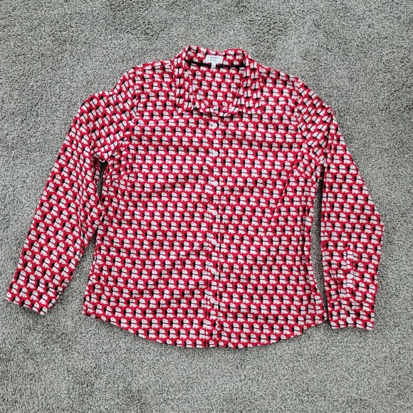 Crown & Ivy Red White & Blue  Dog Print Blouse Large - Picture 5 of 12